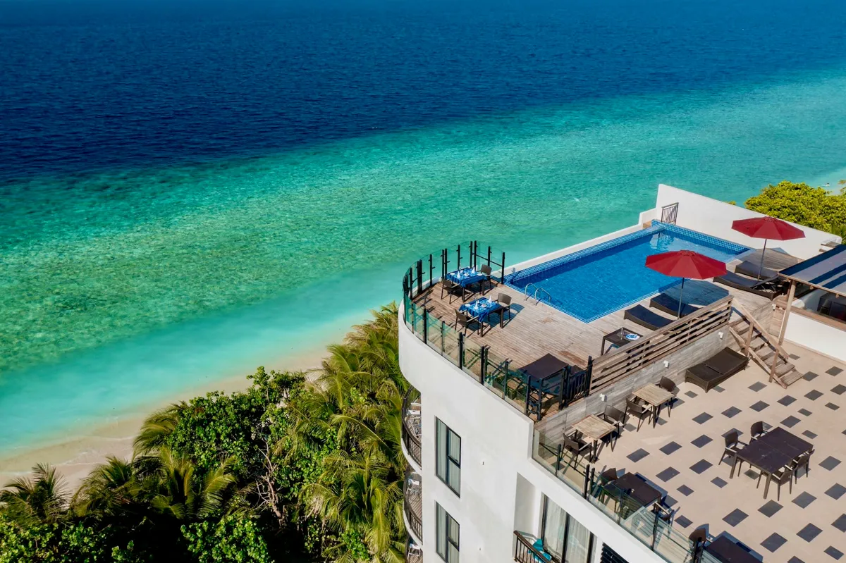 Rooftop terrace at Ranthari Hotel and Spa on Ukulhas Island, Maldives