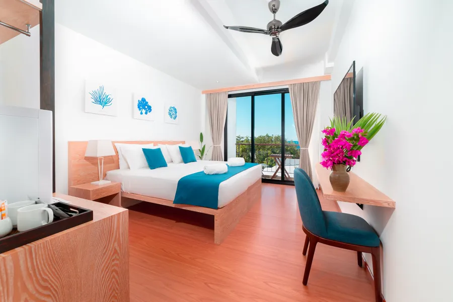 Guest room at Ranthari Hotel and Spa on Ukulhas Island, Maldives